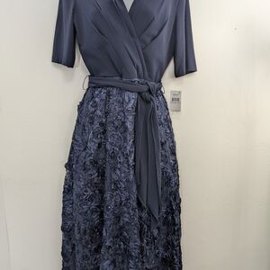 Alex Evenings Chic Long Sleeve Navy Dress Size 6 New